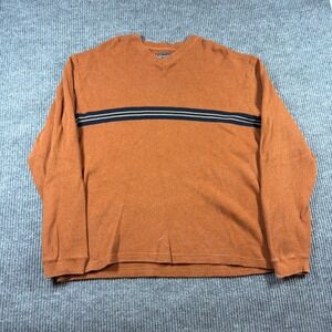 Abercrombie & Fitch Sweater Men's M Orange Waffle Knit V-Neck Striped Thermal